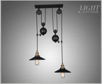 Industrial Iron Pendant Light with Pulley System