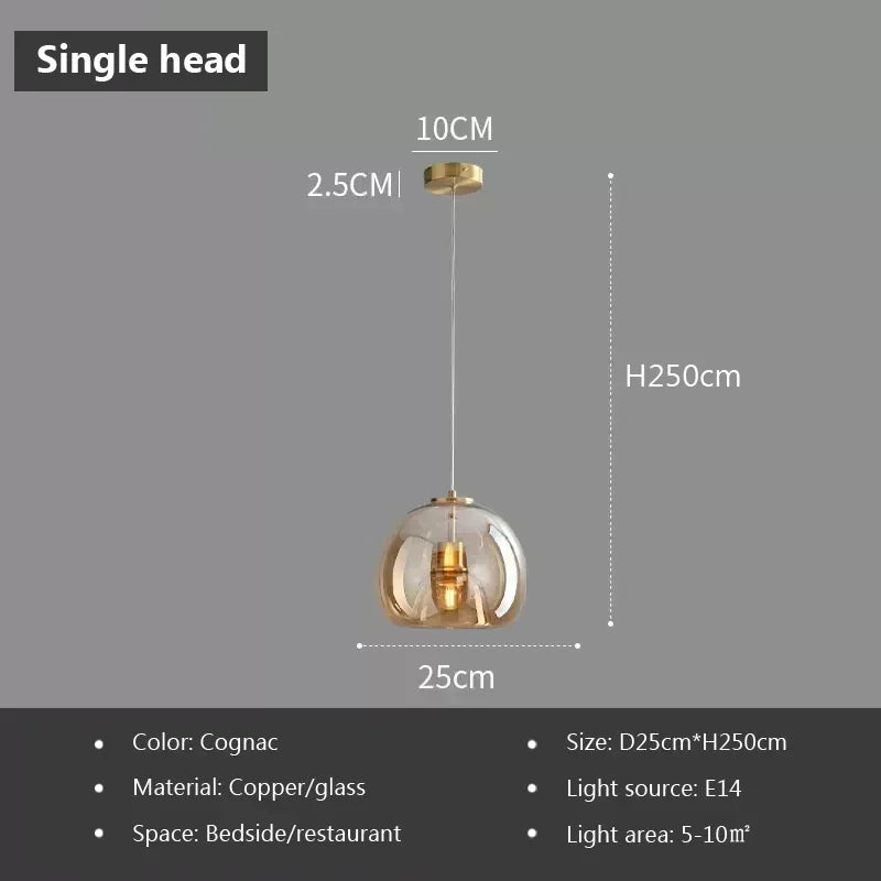 Nordic Glass Pendant Light with Iron Finish