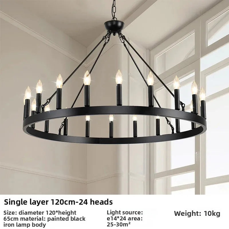 American wrought iron circular pendant light, candle pendant light, retro circular dining room light, living room pendant light