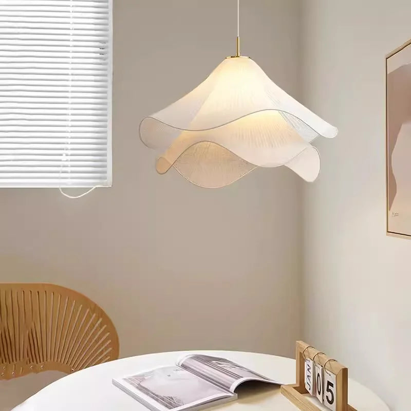 Art Deco Sheer Petal Fabric Pendant Light in White for Living Room