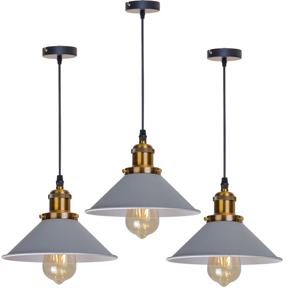 Retro Industrial Black Cone Pendant Light with Brass Fitting for Kitchen
