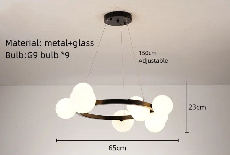 Nordic Round Glass Pendant Light Iron Frame