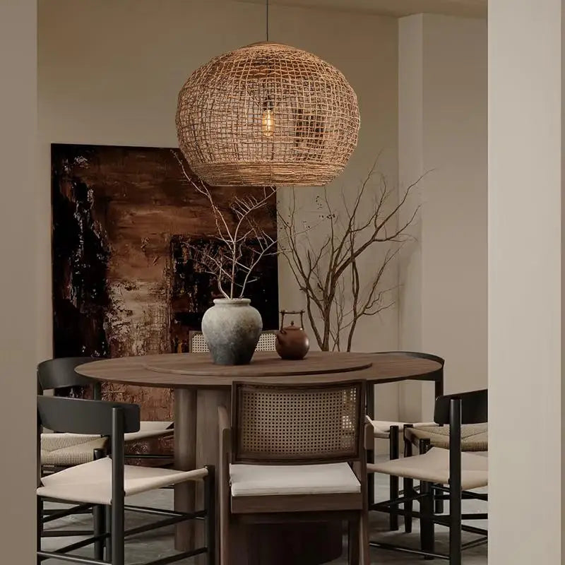 Bohemian Rattan Woven Pendant Light for Dining Room