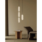 Modern Stacked Ribbed Glass Capsule Pendant Light in Black and Copper