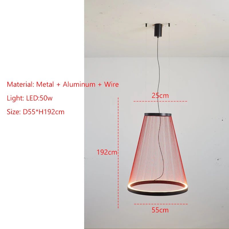 Wabi Sabi Mesh Cone Pendant Light with LED Ring for Staircase and Loft