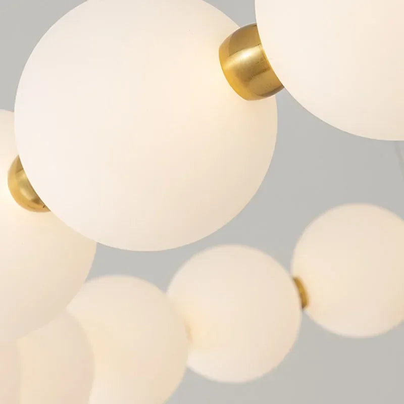 Modern Pearl Ball Ring Chandelier in Cream White for Living Room
