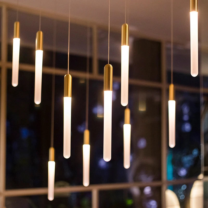 Minimalist Gold Copper Pendant Light for Staircase