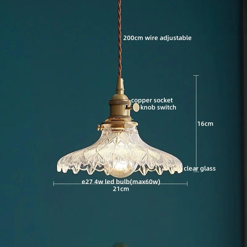 Nordic Glass Pendant Light with Copper Fixture