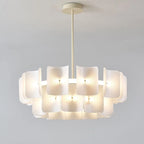 Wabi Sabi Textured Panel Ring Chandelier in Cream White for Living Room