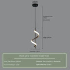 Modern Spiral Ribbon LED Pendant Light in Black and Gold for Bedside