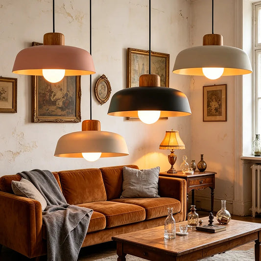 Nordic Wood Metal Pendant Light for Dining Room