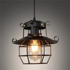 Industrial Black Caged Lantern Pendant Light for Bar and Hallway