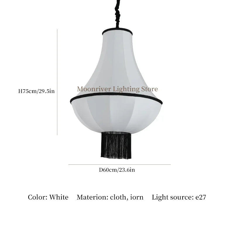 French Draped Fabric Chandelier with Tassel in White for Hotel Lobby