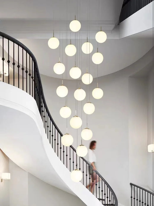 Opal Glass Ball Cluster Chandelier for Staircase and Hotel Lobby