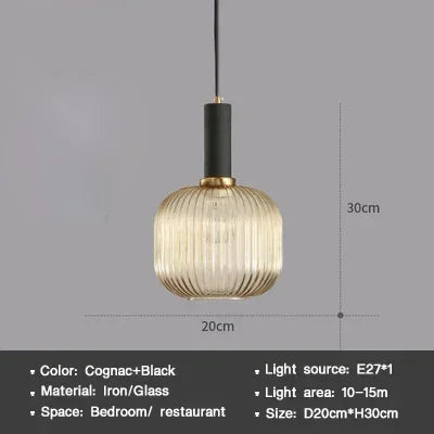 Vintage Striped Glass Pendant Light in Green Gray and Amber for Kitchen Island