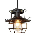 Industrial Black Caged Lantern Pendant Light for Bar and Hallway