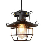 Industrial Black Caged Lantern Pendant Light for Bar and Hallway