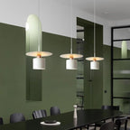Modern Black Disc and Cylinder Pendant Light with Copper Glow for Bedside