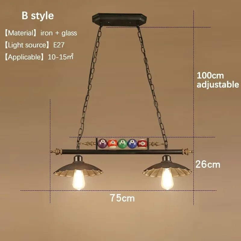 Industrial Black Iron Glass Pendant Light 3-Head