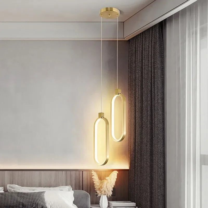 Lámpara colgante dorada minimalista para dormitorio y comedor