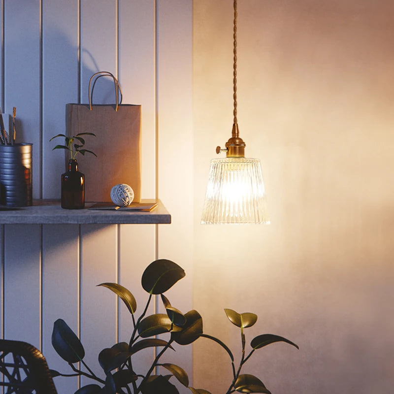 Vintage Nordic Stripe Glass Pendant Lamp