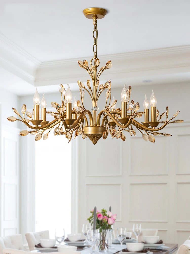Vintage Iron Chandelier with Crystal Accents