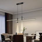 Minimalist Black Line Bar LED Pendant with Spotlights for Kitchen Island