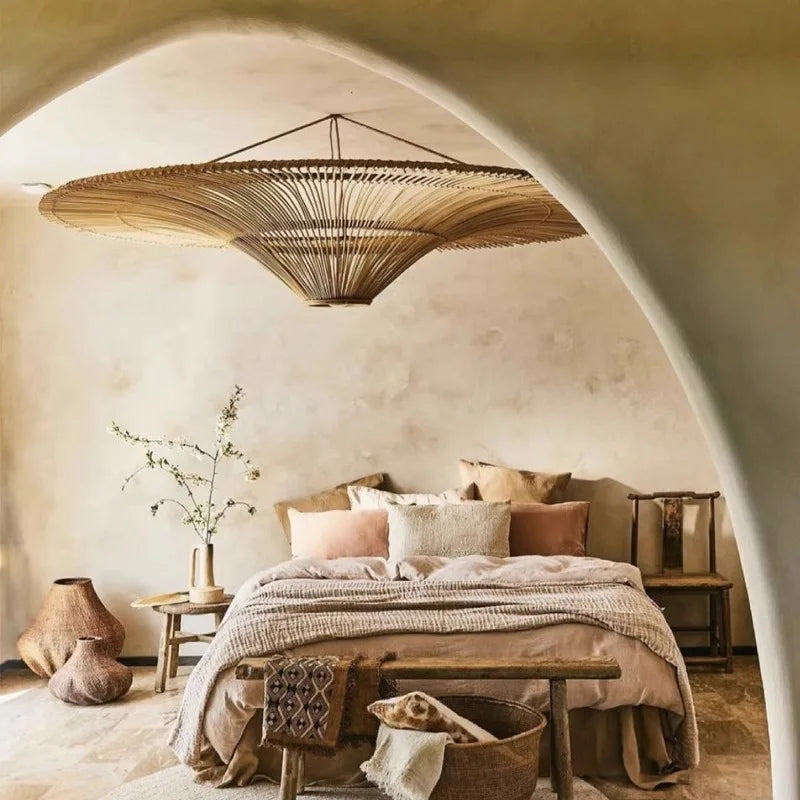 Bohemian Rattan Woven Pendant Light - Handmade
