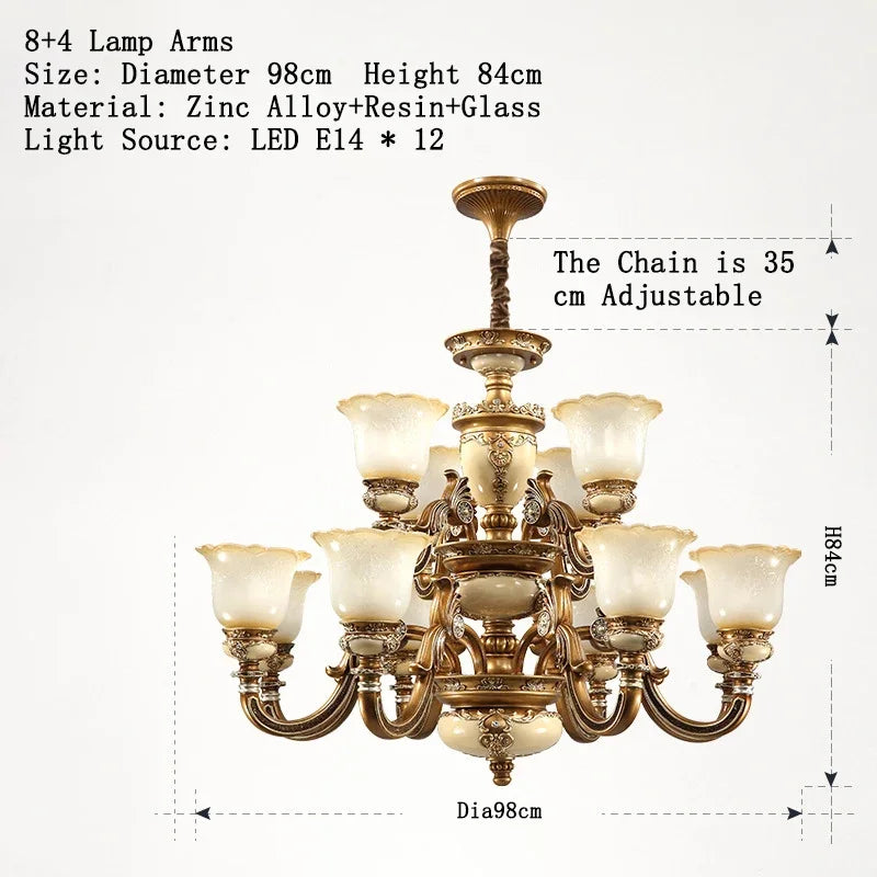 European Classic Resin Multi-Head Pendant Chandelier