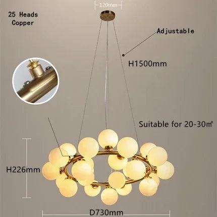 Scandinavian Ring Chandelier Glass Ball Pendant Light