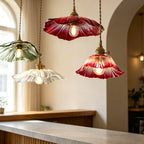 Vintage Flower Petal Glass Pendant Light with Brass Stem for Kitchen