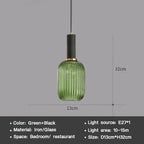 Vintage Striped Glass Pendant Light in Green Gray and Amber for Kitchen Island