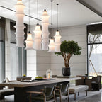 Wabi Sabi Silk Pagoda Column Pendant Light for Staircase and Loft