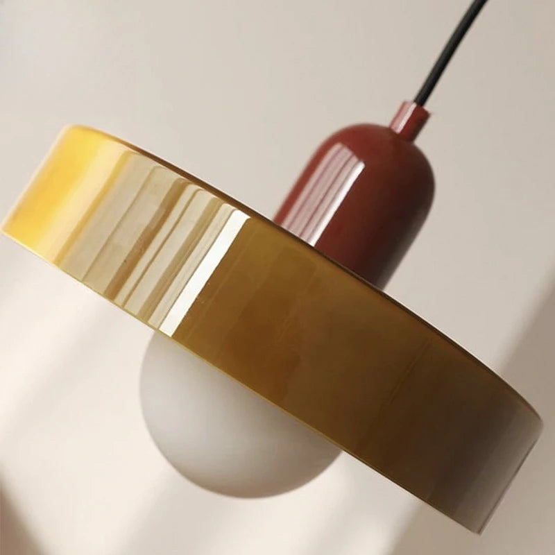 Nordic Glass Pendant Light with Colored Metal Shade