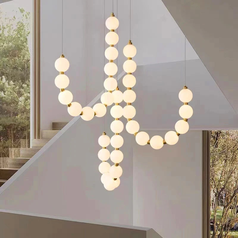 Modern Glowing Bead Strand LED Chandelier for Staircase and Living Room