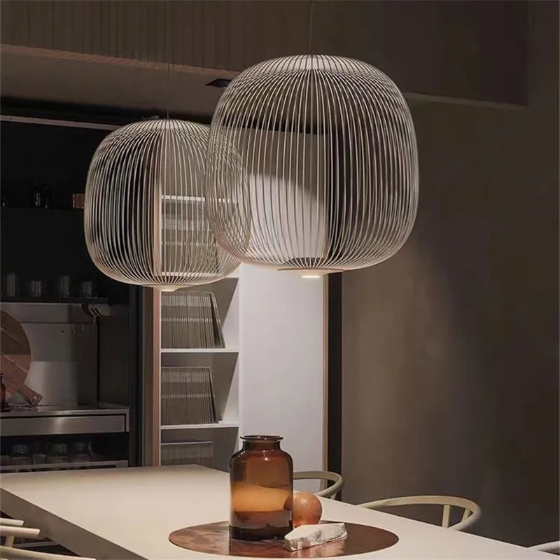 Italian Spokes Wire Cage Pendant Light in Gold for Staircase and Lobby