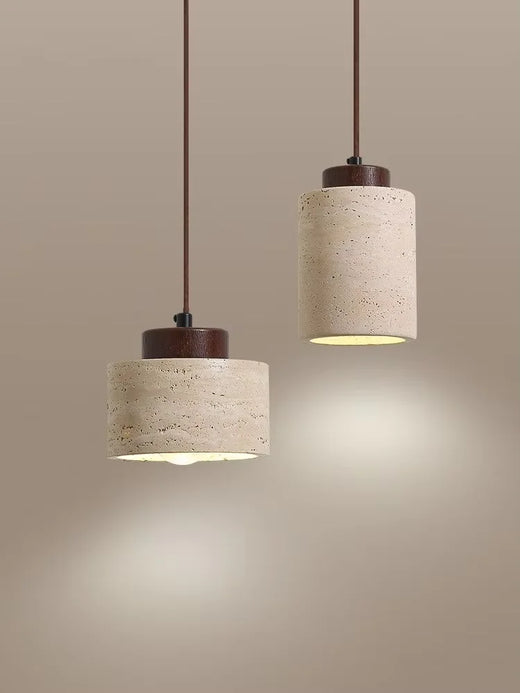 Japanese Travertine and Walnut Wood Pendant Light for Kitchen Island