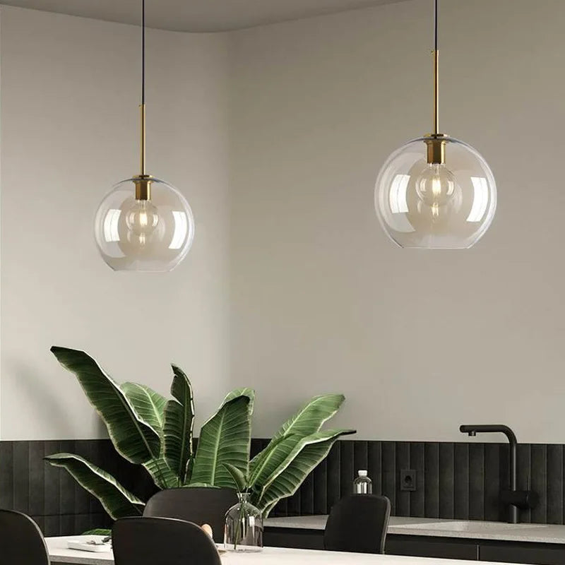 Lámpara colgante de cristal nórdico color coñac para comedor