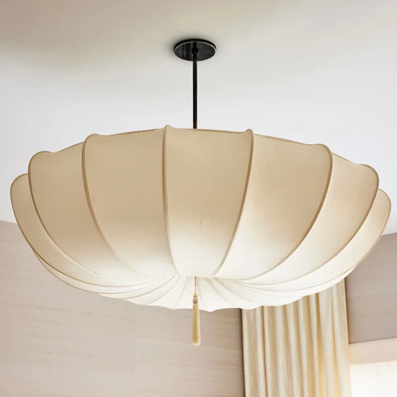 European Cream Fabric Pumpkin Pendant Light for Dining Room and Hotel