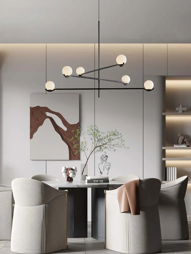 Lámpara colgante minimalista de hierro y cristal para sala de estar