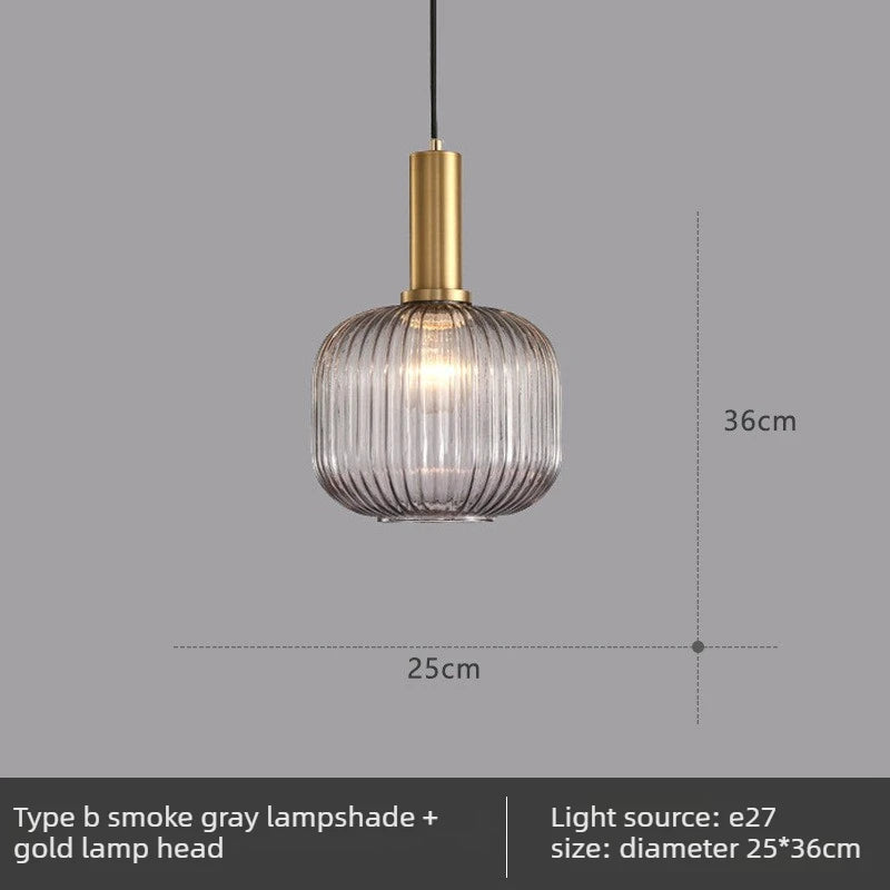 Lámpara colgante de cristal nórdico con acabado de cobre