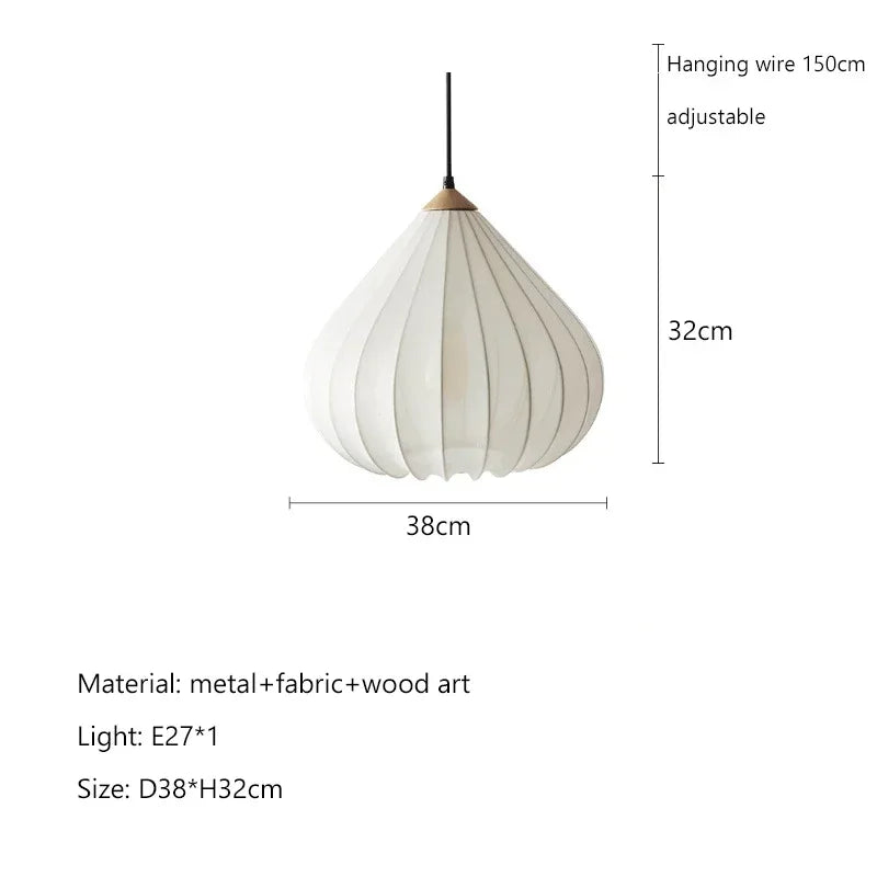 Minimalist Fabric Pendant Light with Wood Accent