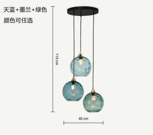 Nordic Dimpled Glass Ball Pendant Light in Jewel Colors for Kitchen
