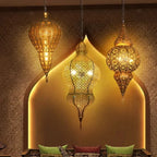 Moroccan Carved Brass Lantern Pendant Light for Restaurant and Hallway