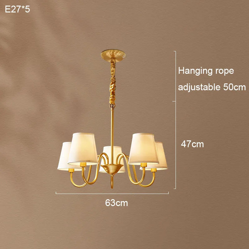 Copper Pendant Chandelier with Fabric Shade
