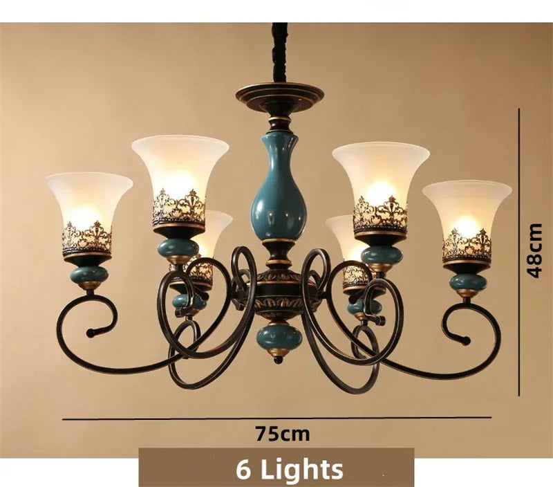 Vintage Iron Ceramic Chandelier Dining Room