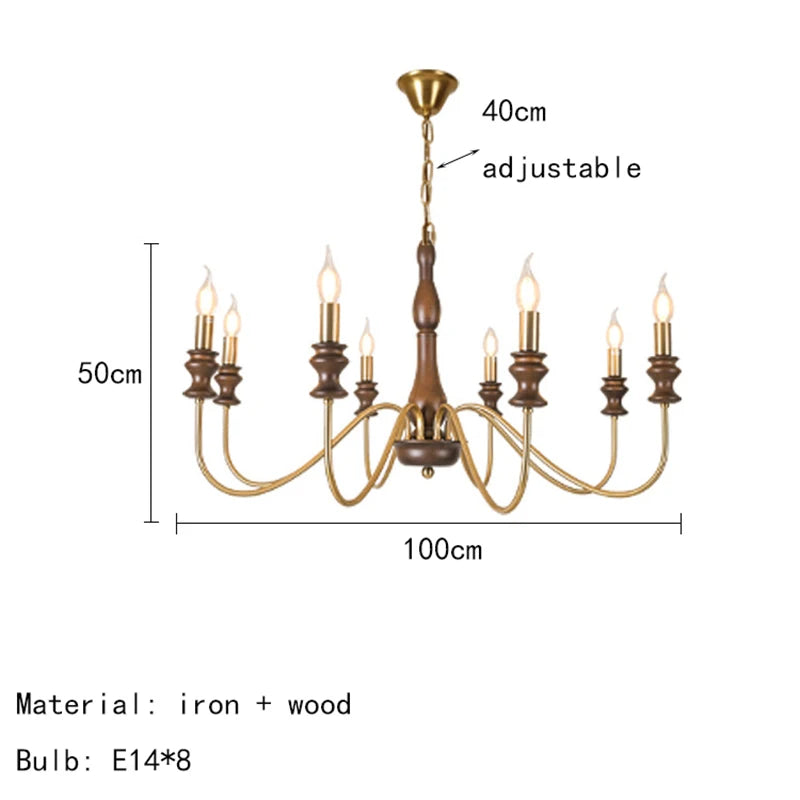 Retro Metal Chandelier with Dark Wood Accents