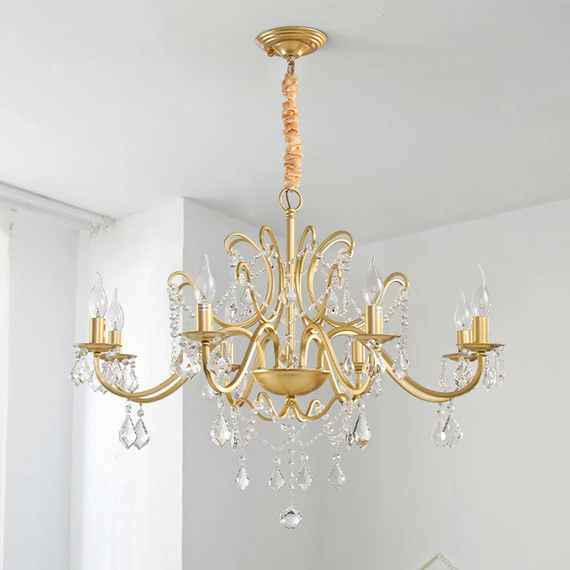 Gold Wrought Iron Crystal Chandelier