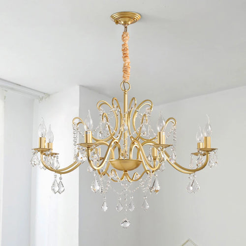 Candelabro de cristal de hierro forjado dorado