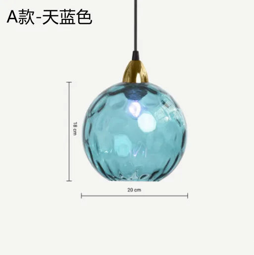 Nordic Dimpled Glass Ball Pendant Light in Jewel Colors for Kitchen